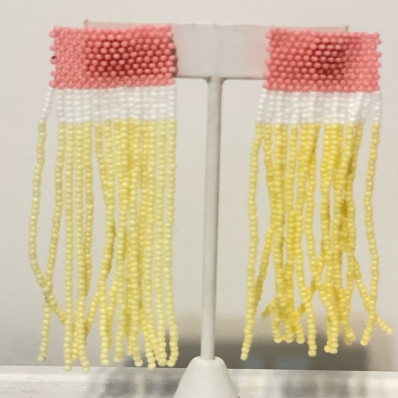 NEW Casa Clara Fringe White and Yellow Earrings With Silver Post - Picture 2 of 4